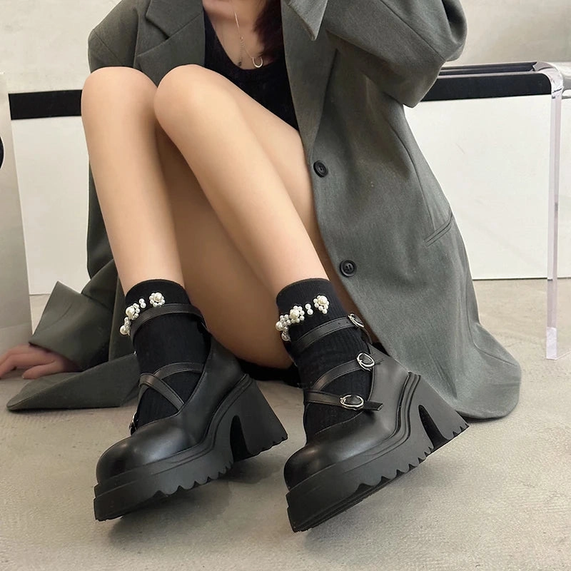 Patent Leather Ankle Strap Lolita Shoes Women Thick Heels Platform  Woman Sweet Lovely High Heeled Pumps Ugg Casual Shoe