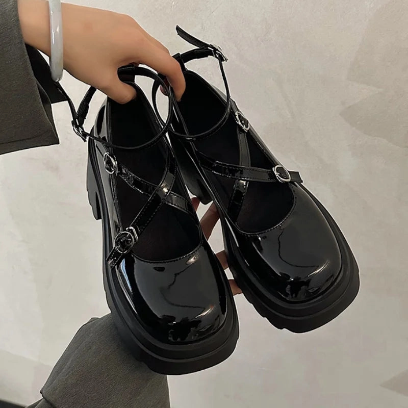 Patent Leather Ankle Strap Lolita Shoes Women Thick Heels Platform  Woman Sweet Lovely High Heeled Pumps Nike Air Cross Trainer 3 Low Casual Shoes