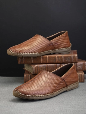 Pelle Albero Men's Tan Genuine Leather Slip-on Casual Mojari Club Factory Shoes Casual