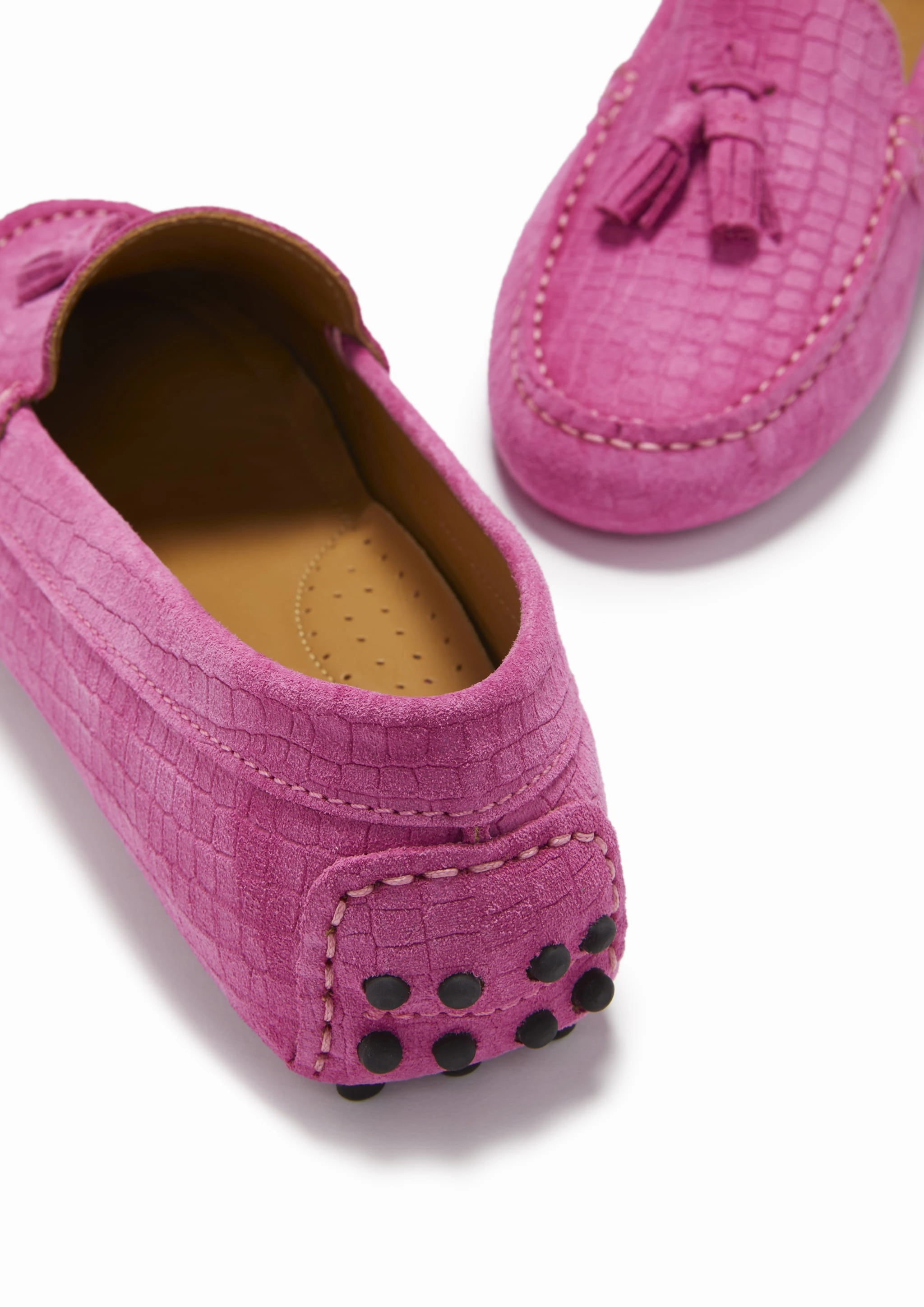 Women's Tasselled Driving Loafers, pink embossed suede Pants To Wear With Loafers