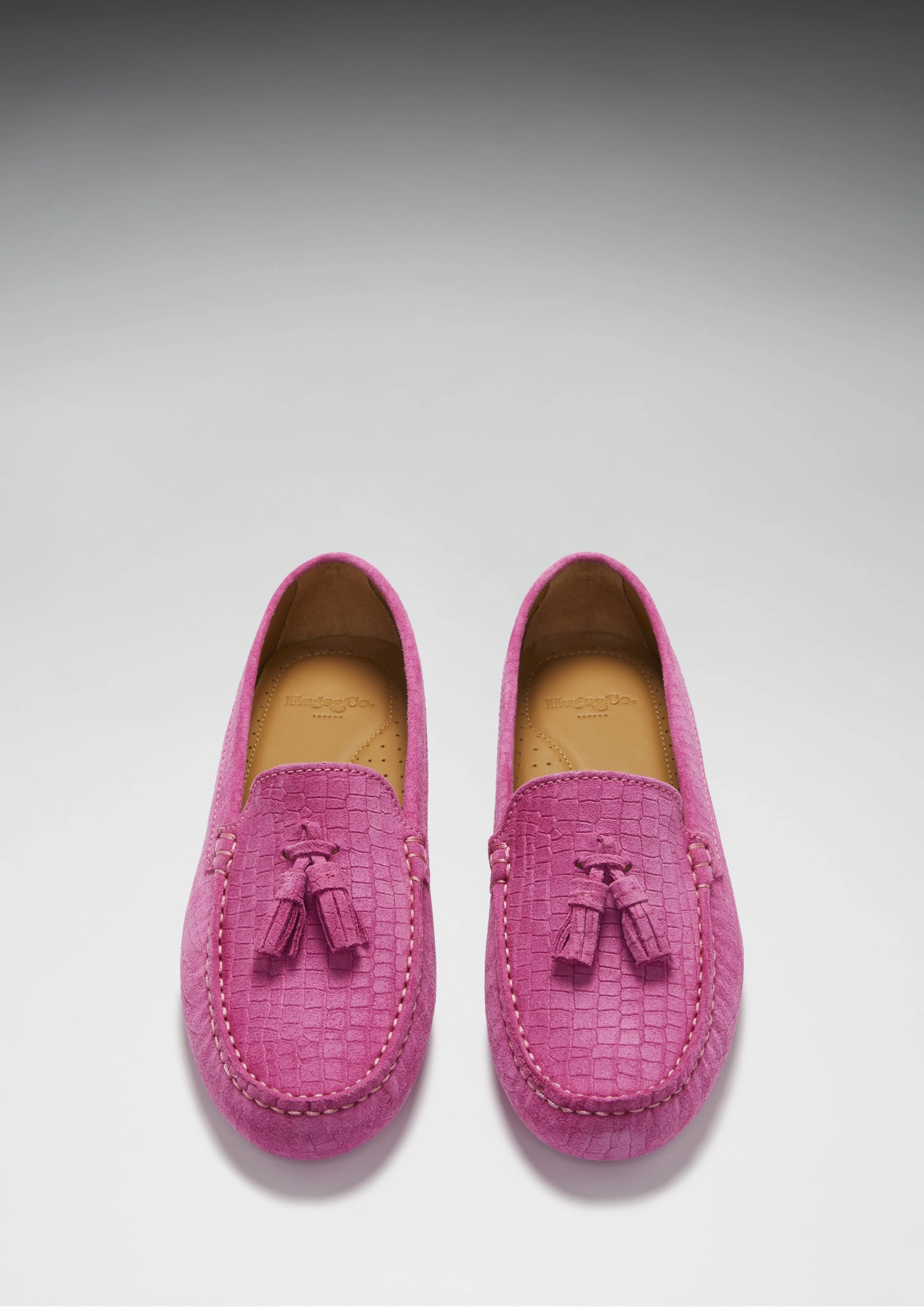 Women's Tasselled Driving Loafers, pink embossed suede Wedge Loafers Patent Leather Between $5 And $50