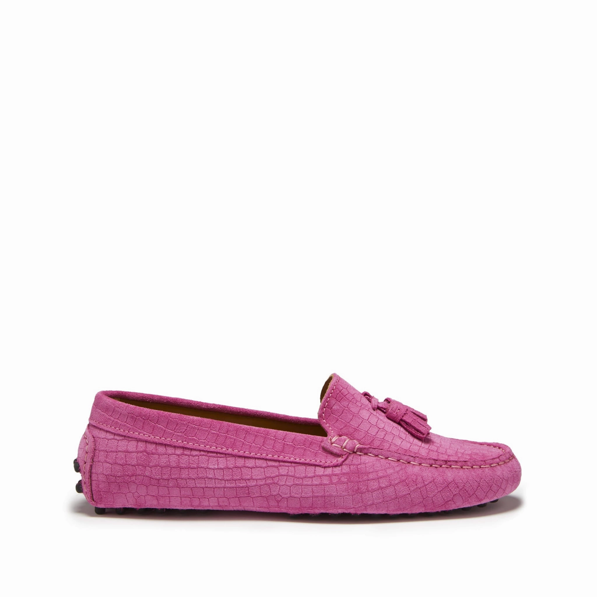 Women's Tasselled Driving Loafers, pink embossed suede Loafers Albany