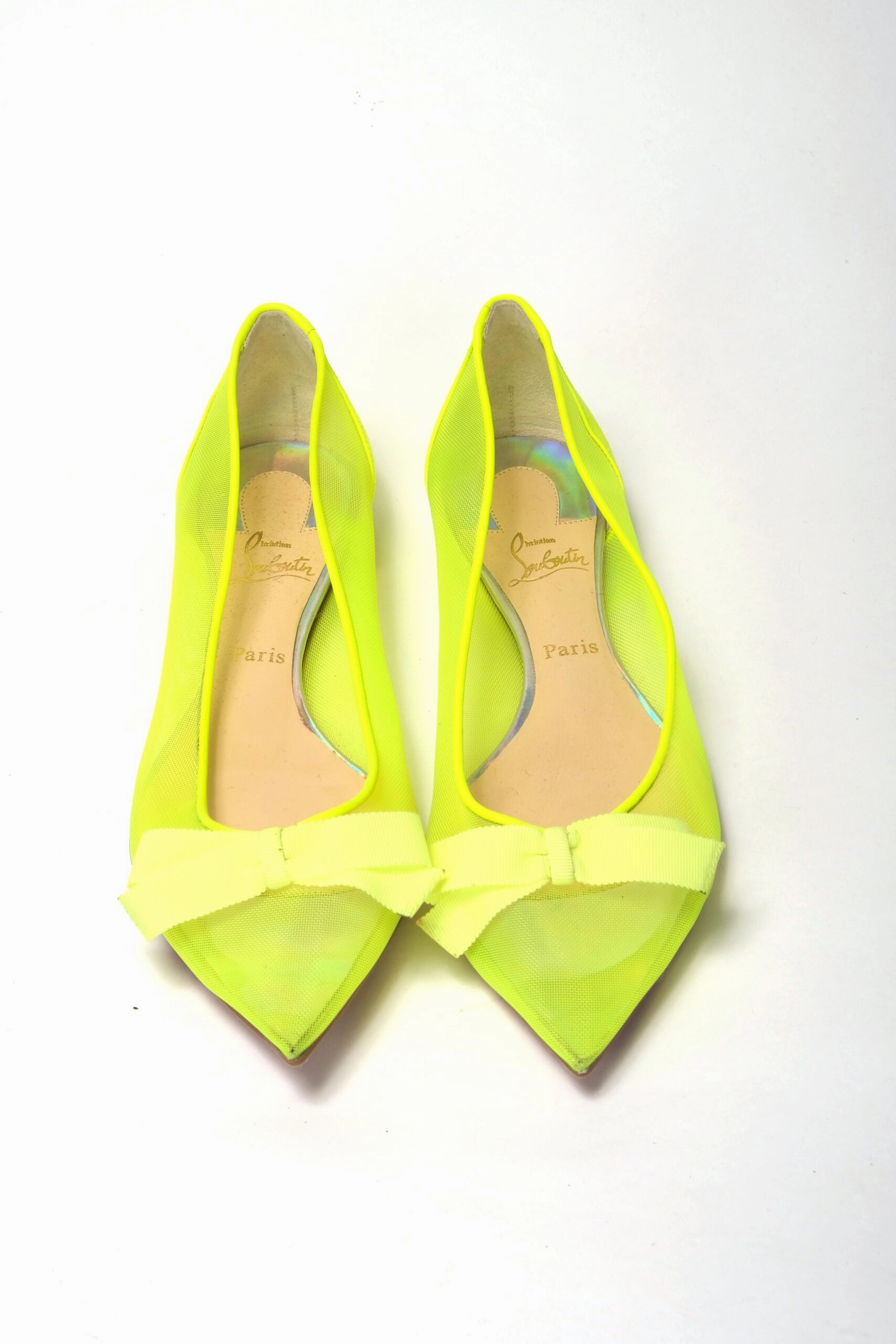 Ck Flat Shoes Christian Louboutin Fluro Yellow Flat Point Toe Shoe