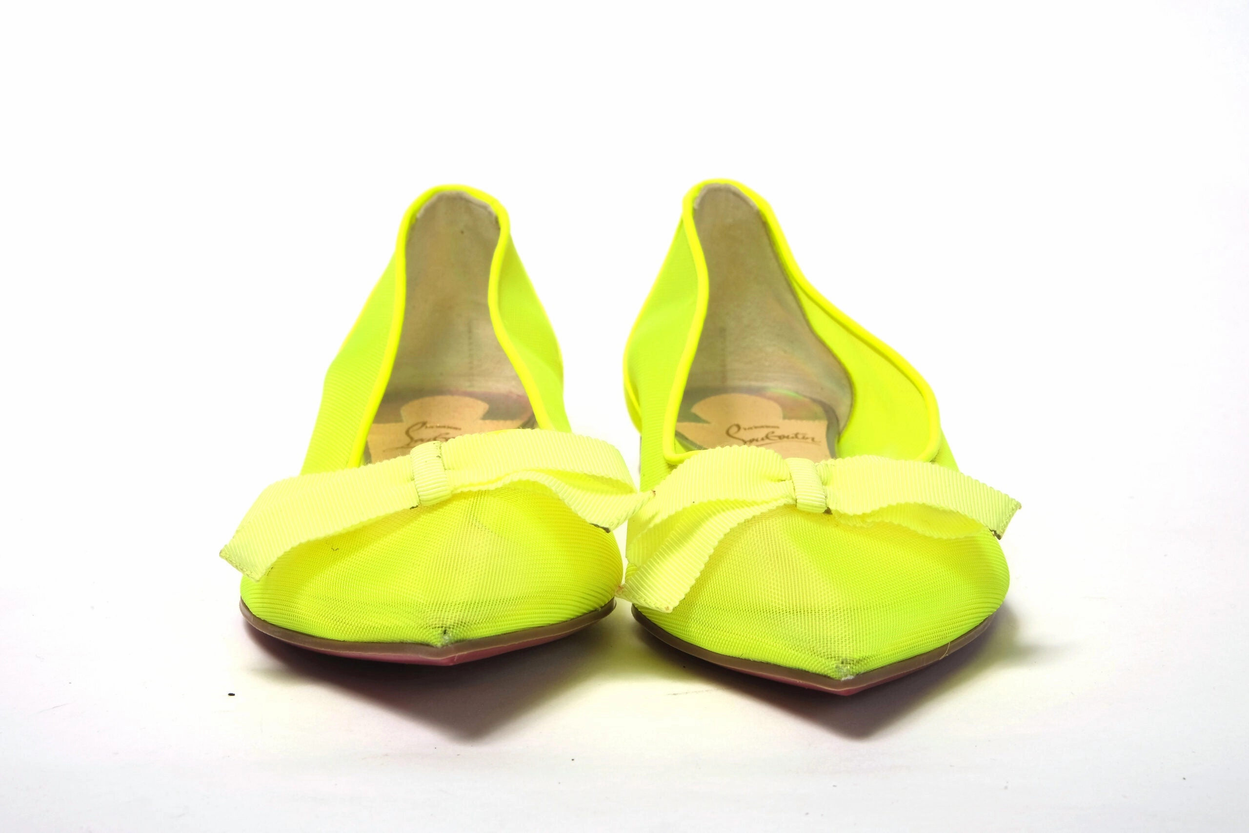 Christian Louboutin Fluro Yellow Flat Point Toe Shoe Flat Pedals Shoes