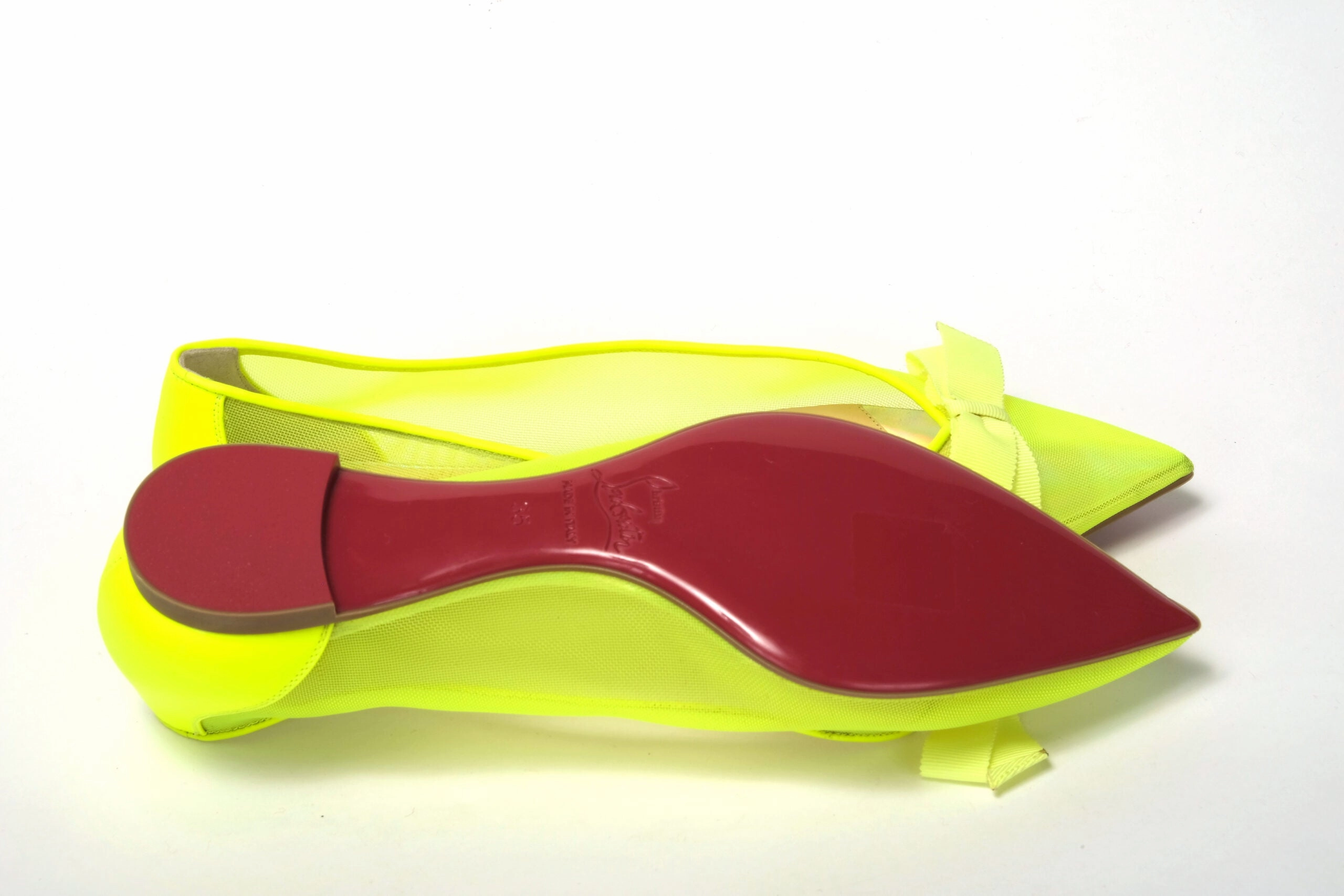 Valentino Flat Shoes Christian Louboutin Fluro Yellow Flat Point Toe Shoe