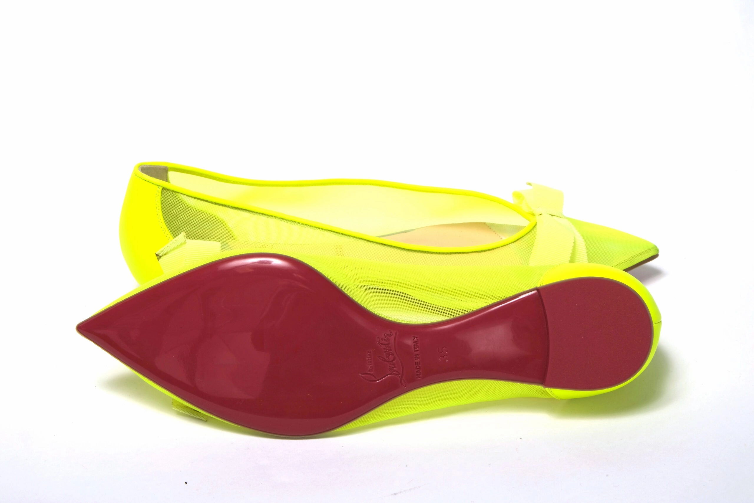 Flat Shoes Mesh Christian Louboutin Fluro Yellow Flat Point Toe Shoe