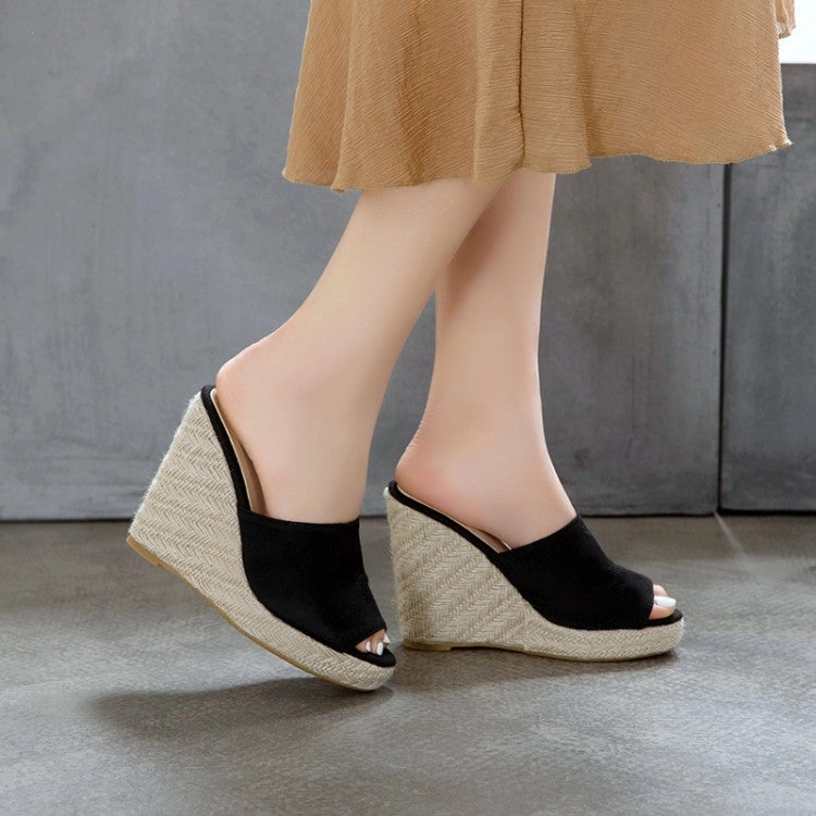 Women's Solid Color Suede Woven Wedge Heel Platform Sandals Berk Sandals
