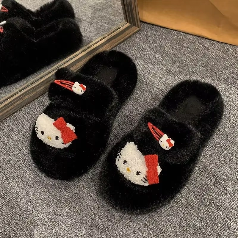 Kitty Autumn/Winter Slippers  Kawaii Furry Flip-Flops, Comfortable Flat-Bottom Home Shoes for Women Flip Flops For Elderly