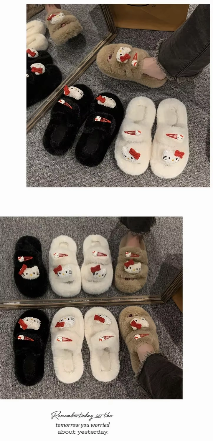 Flip Flops For Dancing At Wedding Kitty Autumn/Winter Slippers  Kawaii Furry Flip-Flops, Comfortable Flat-Bottom Home Shoes for Women
