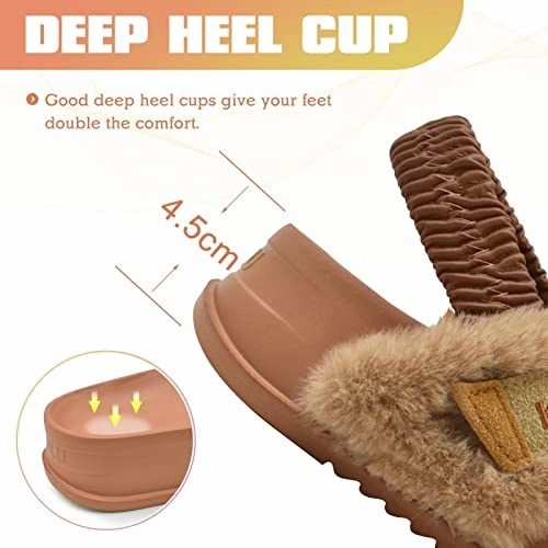 Oh Yeah Slippers KuaiLu Womens Fuzzy Cross Band Platform Slippers with Back Strap for Summer, Fluffy Furry Ladies Open Toe Slingback Slide Slippers, Cozy Plush Fleece Comfy House Shoes Sandals Tan 11