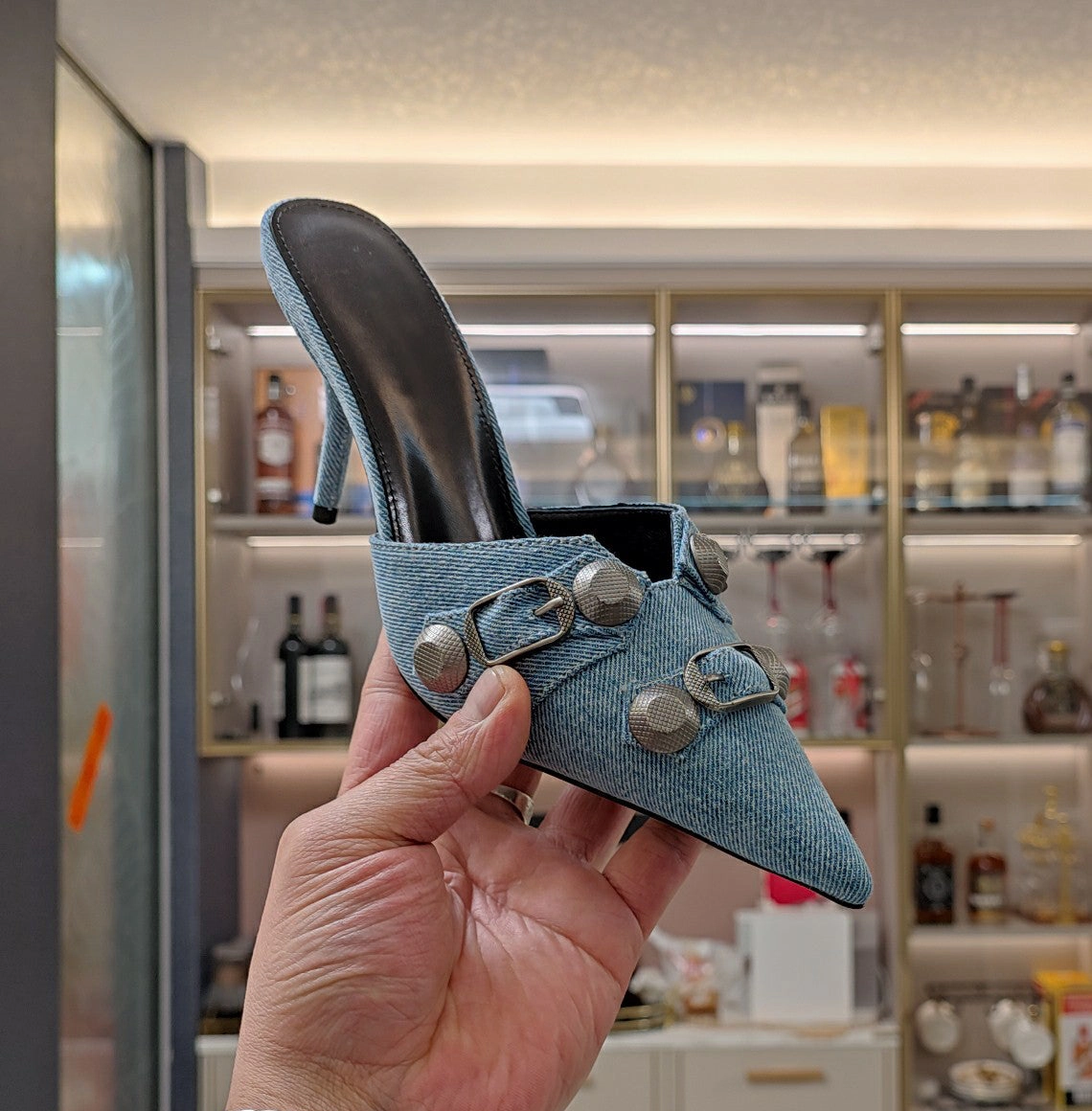 Sandals Weddings Isabella  Women's Denim High Heel Rivet Sandals