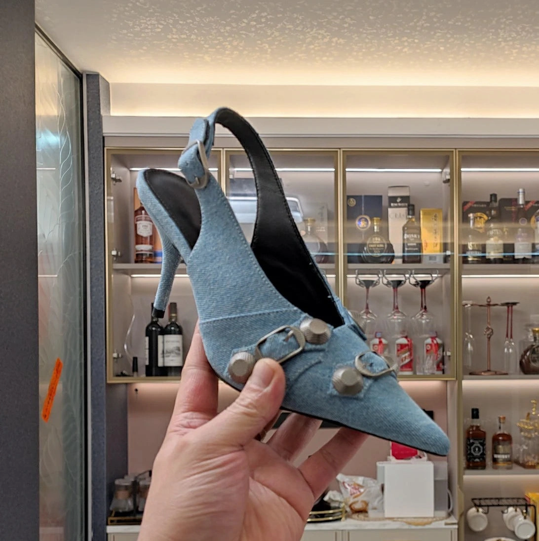 White Isabella  Women's Denim High Heel Rivet Sandals