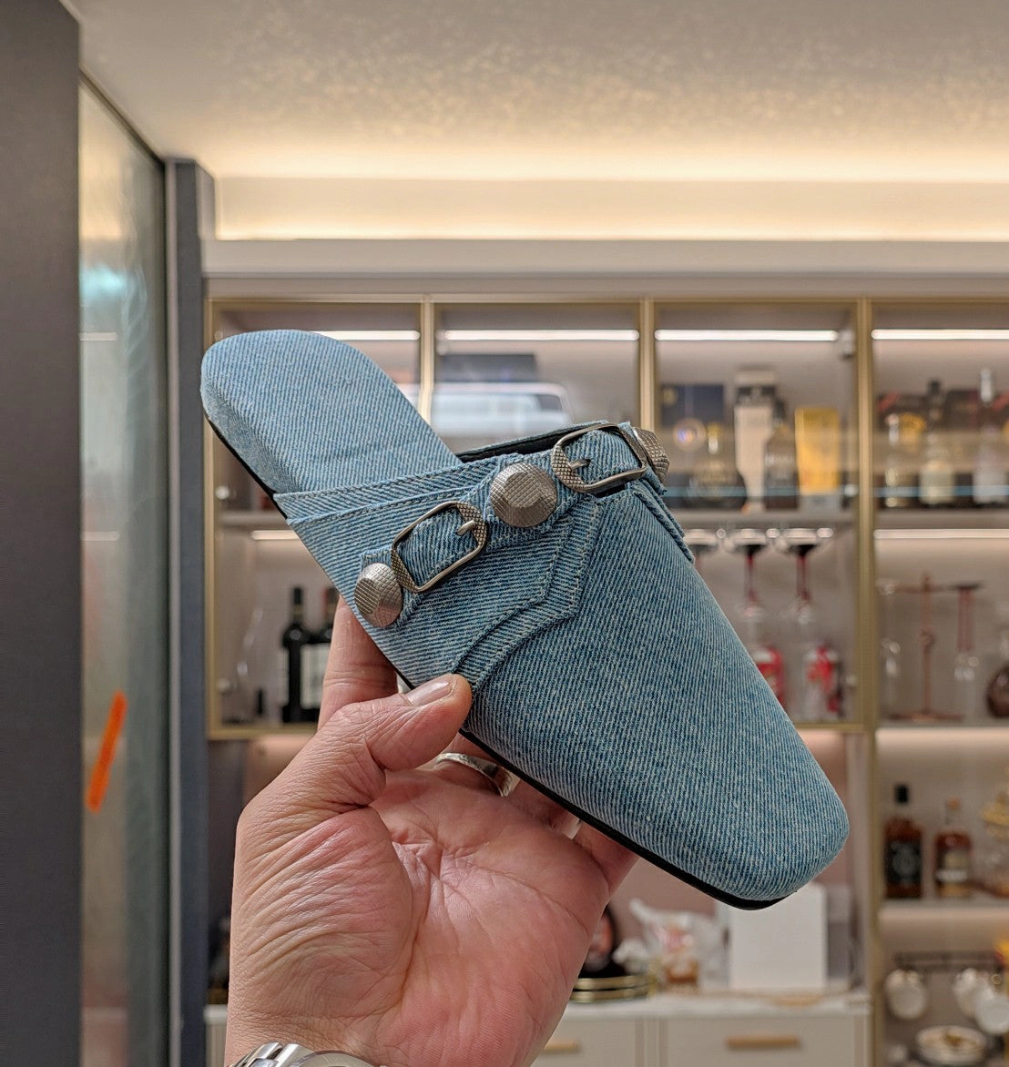 Jean Sandals Isabella  Women's Denim High Heel Rivet Sandals