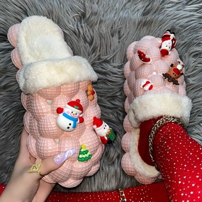 Slippers Shoes Pink Furry House Slides for Chirstmas Funny DIY Bubble Slippers