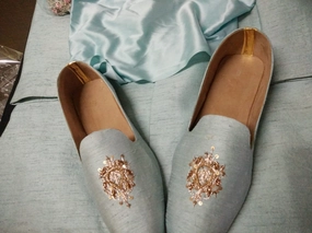 Loafers With Sweatpants Pista Green Color Hand Embroidered Loafers For Men - BLSNT0132