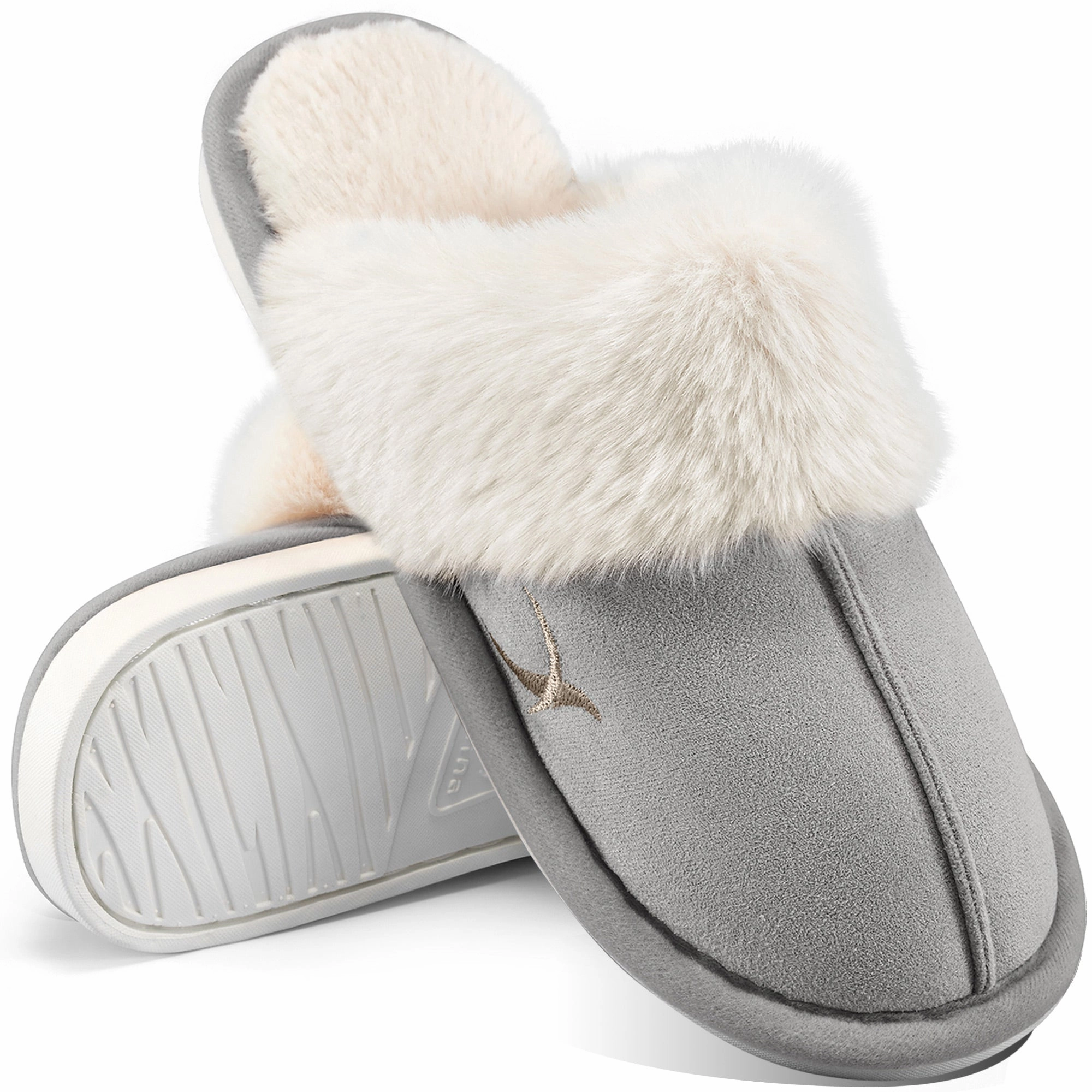 HARENC Women's Comfy Faux Fur Slippers Memory Foam Slip-on House Shoes Knitting Slippers