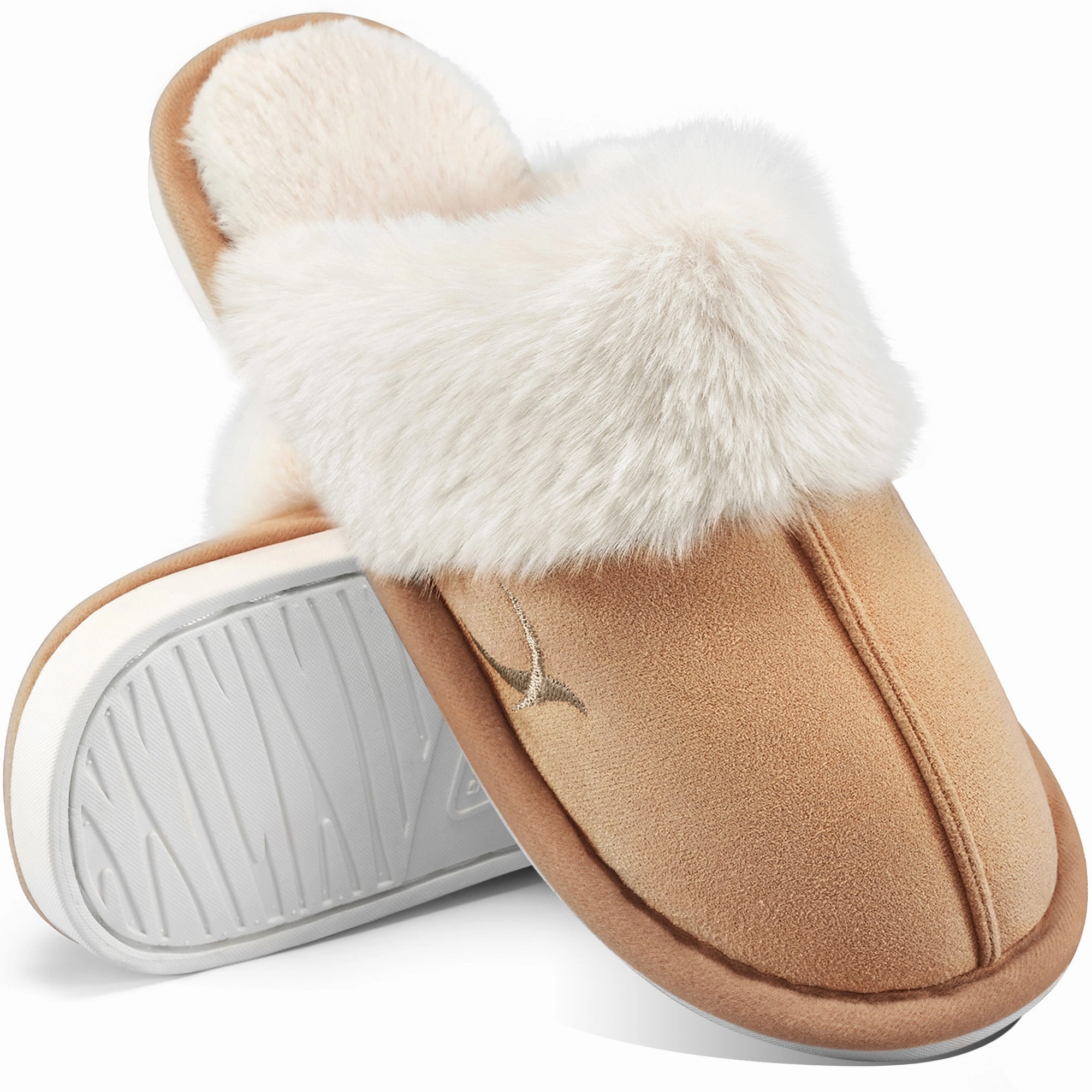 HARENC Women's Comfy Faux Fur Slippers Memory Foam Slip-on House Shoes Slip On House Slippers