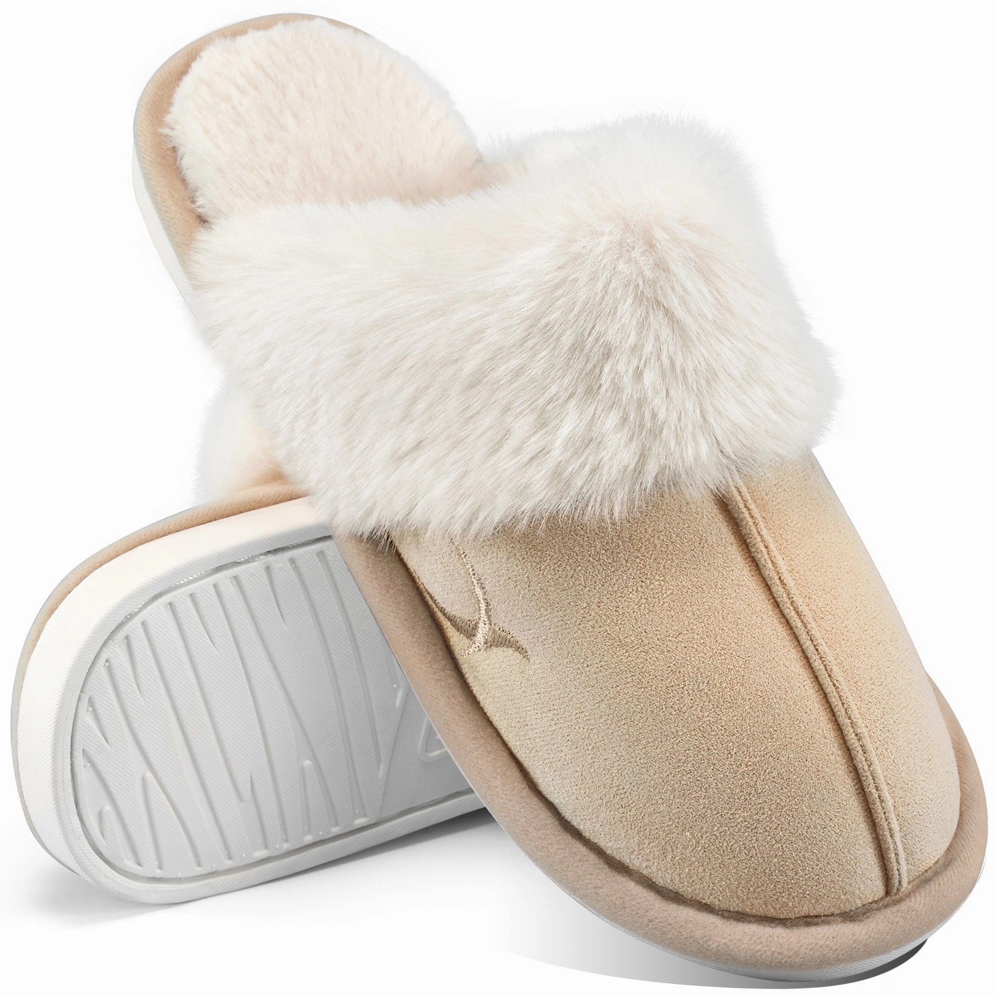 Slipper Slides HARENC Women's Comfy Faux Fur Slippers Memory Foam Slip-on House Shoes