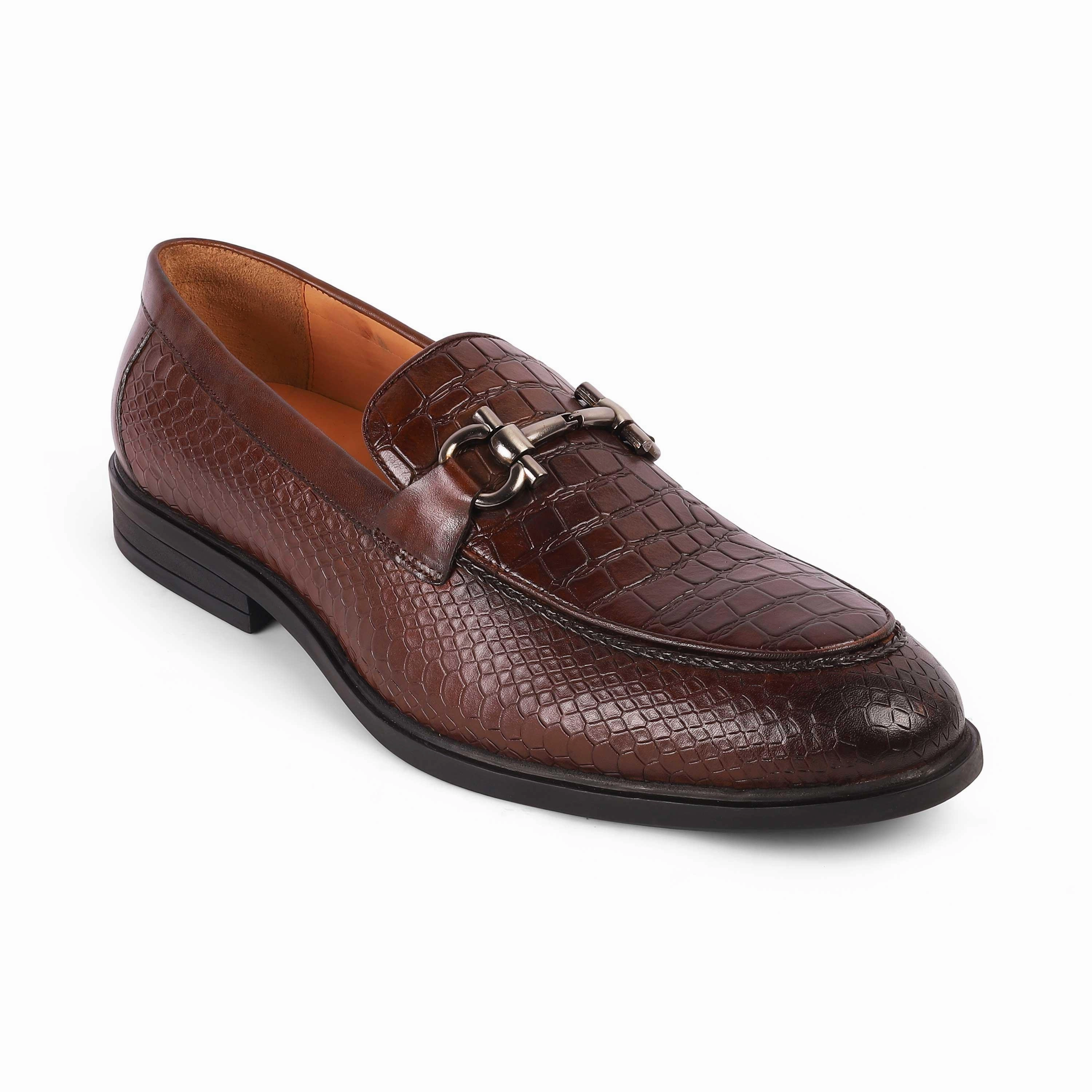 Tresmode Ro Brown Men's Textured Leather Loafers Loafers For Bunions