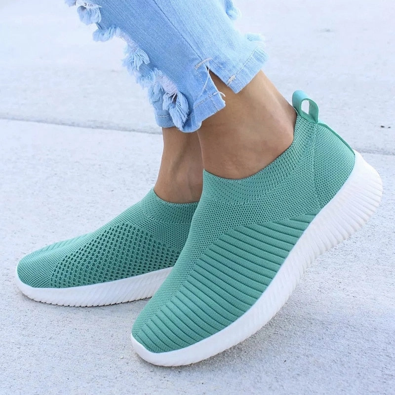Casual Penny Loafers Women Shoes Knitting Sock Sneakers Women Spring Summer Slip On Flat Shoes Women Plus Size Loafers Flats Walking krasovki Famela