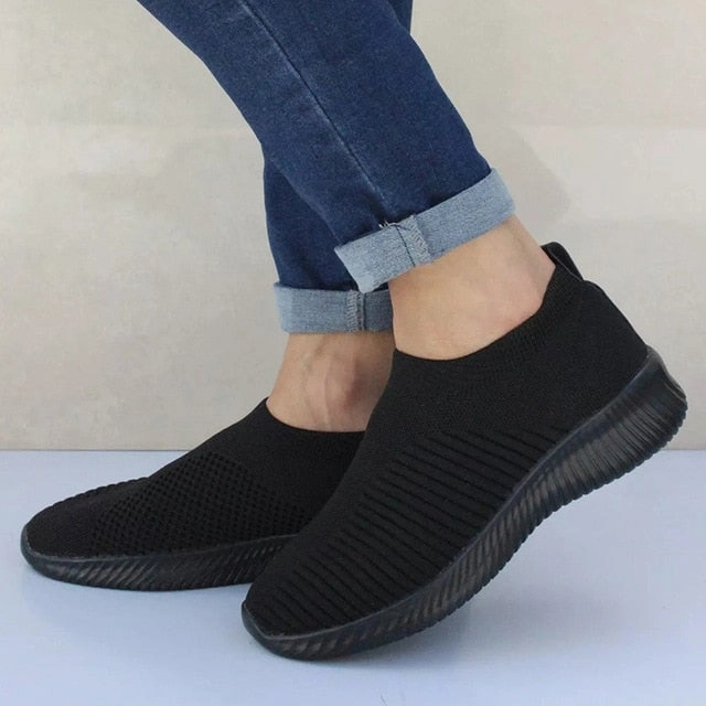 Women Shoes Knitting Sock Sneakers Women Spring Summer Slip On Flat Shoes Women Plus Size Loafers Flats Walking krasovki Famela Laced Loafers