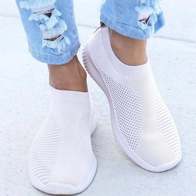 Women Shoes Knitting Sock Sneakers Women Spring Summer Slip On Flat Shoes Women Plus Size Loafers Flats Walking krasovki Famela Chunky Chain Loafers