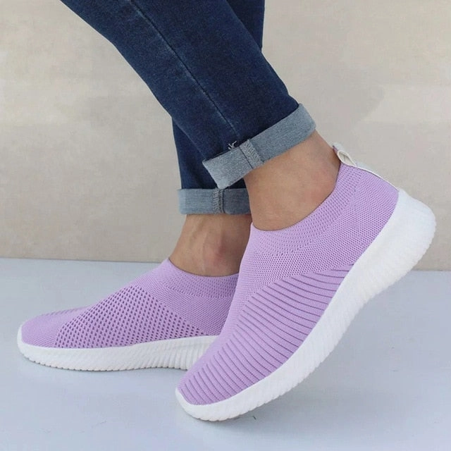 Loafers With A Dress Women Shoes Knitting Sock Sneakers Women Spring Summer Slip On Flat Shoes Women Plus Size Loafers Flats Walking krasovki Famela