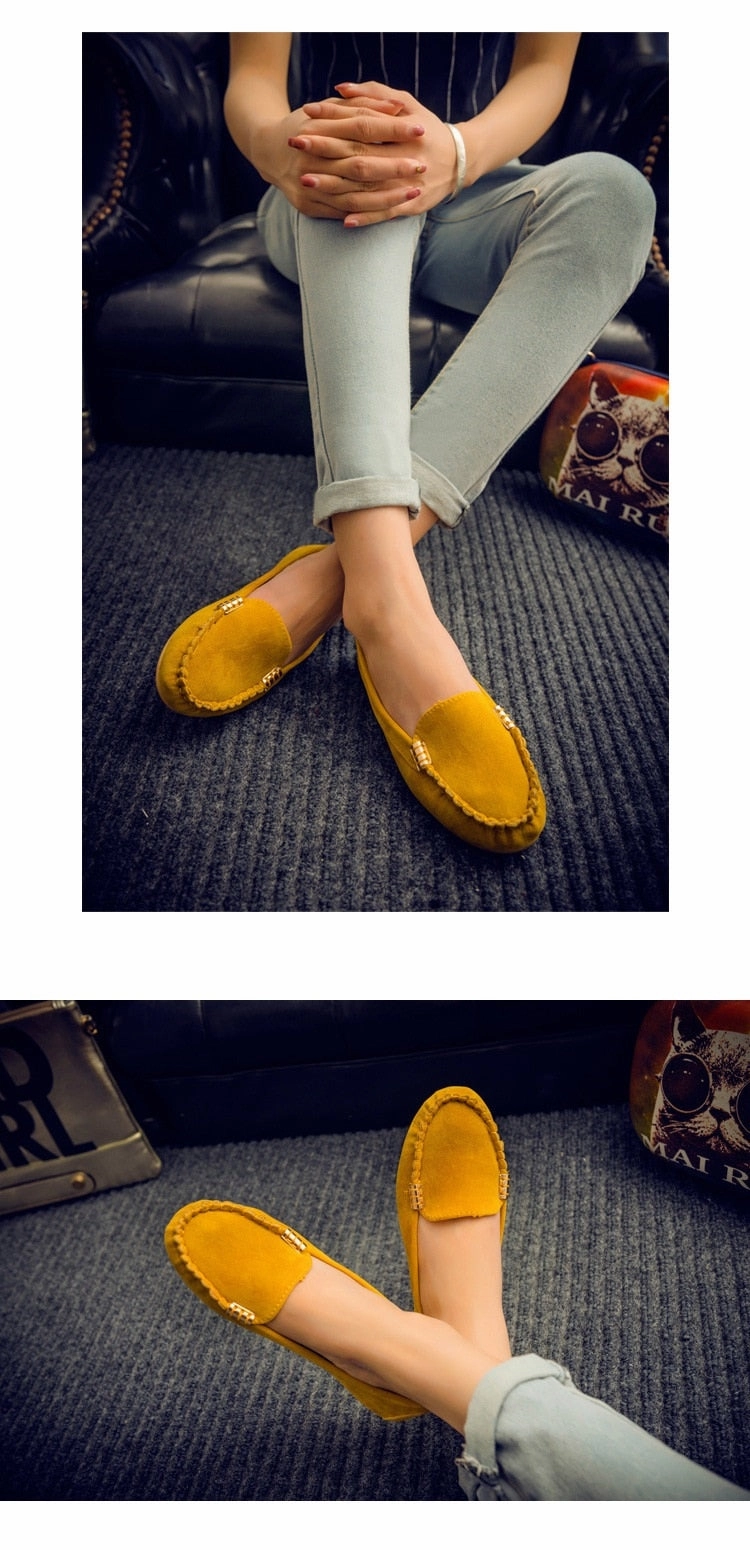 Women Loafers Moccasin Casual Suede Leather Shoes Moccasins Slip Student Leather Loafers