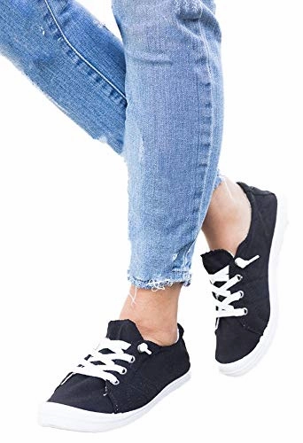 Teal Loafers Soda Flat Women Shoes Linen Canvas Slip On Sneakers Lace Up Style Loafers White Sole Zig-S Black 8.5