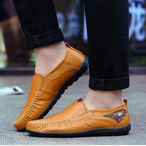 Popular Loafers Mens Casual Leather Loafers with Rubber Anti Slippery Surface