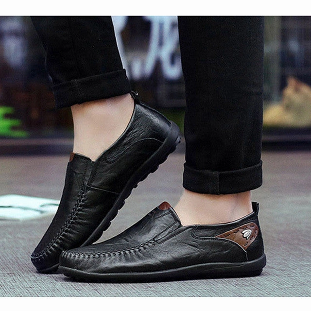 Feminine Loafers Mens Casual Leather Loafers with Rubber Anti Slippery Surface