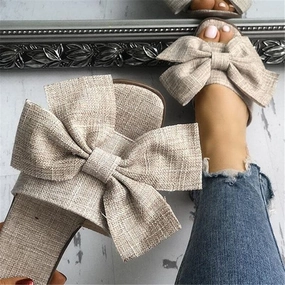 Planter Fascitis Slippers New Summer Fashion Cloth Bow Knot Women's Slippers Fashion Beach Outdoor Flat Slippers Flip Flops Female Round Toe Beach Slides