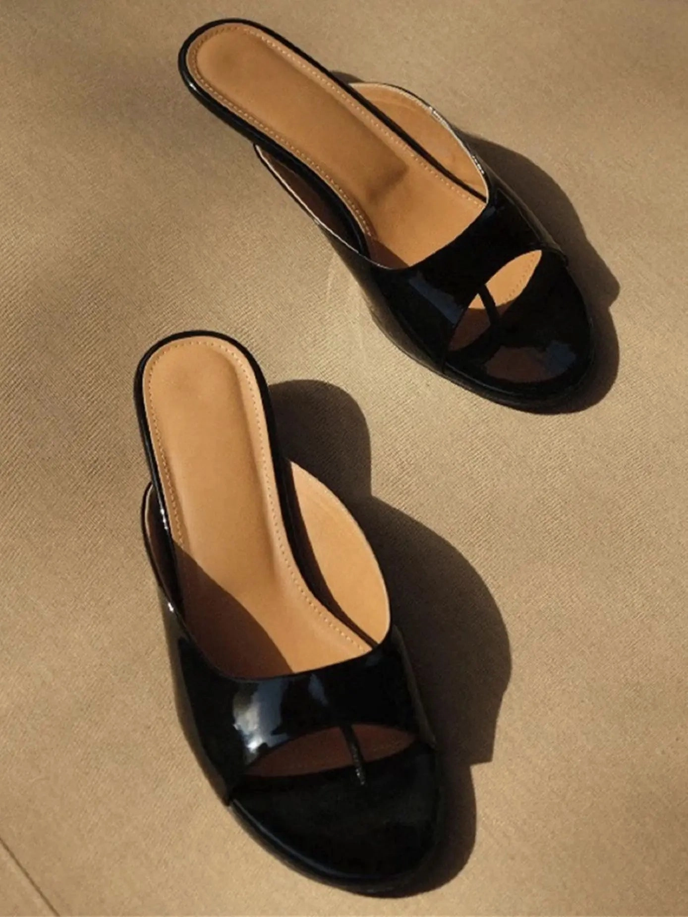 Hotmarzz Flip Flops binfenxie  -  Kitten Heels Flip Flops Mule Sandals Patent Leather Casual Round Open Toe Patent Leather 2024 Beach Slides Pumps Shoes For Women