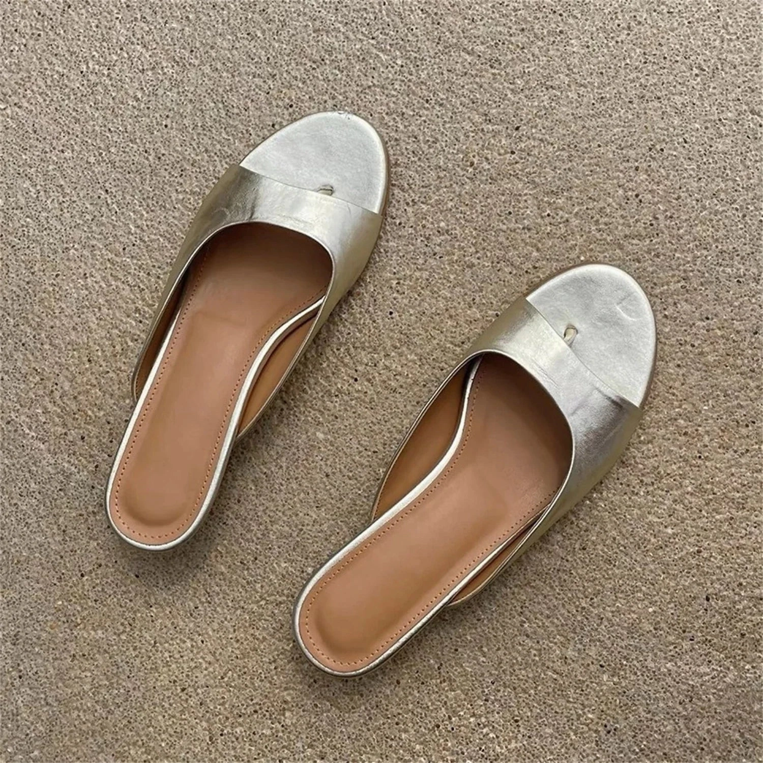 binfenxie  -  Kitten Heels Flip Flops Mule Sandals Patent Leather Casual Round Open Toe Patent Leather 2024 Beach Slides Pumps Shoes For Women Best Flip Flops Beach