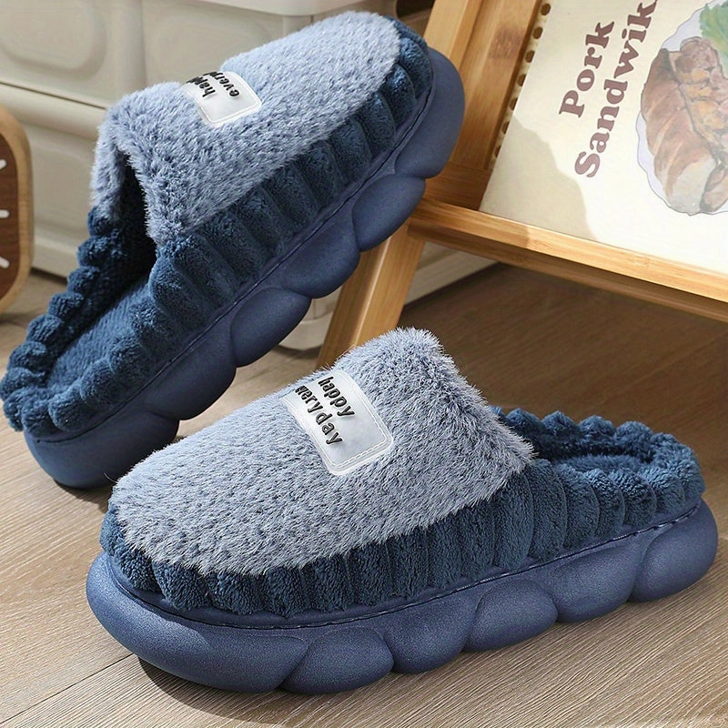 Rack Slippers Ella  Blaue flauschige Hausschuhe mit rutschfester Sohle