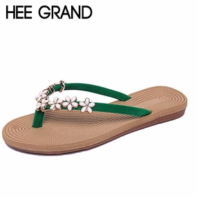 Types Of Flip Flops Sandals HEE GRAND 2018 New Women's Slides Flowers Decoration Girls Outdoor Slippers Flip Flops Causal Shoes for Beach & Sun XWD6617