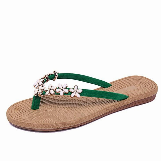 HEE GRAND 2018 New Women's Slides Flowers Decoration Girls Outdoor Slippers Flip Flops Causal Shoes for Beach & Sun XWD6617 Thick Bottom Flip Flops