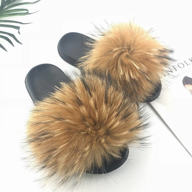 Hello Slippers Discount Code Women Fur Slides Summer Shoes Home Woman Luxury Furry Slippers Indoor Female Sandals Fluffy Cute Raccoon 2019 New Plus Size
