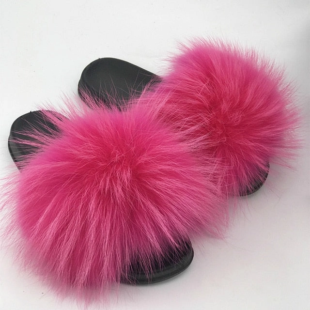 Women Fur Slides Summer Shoes Home Woman Luxury Furry Slippers Indoor Female Sandals Fluffy Cute Raccoon 2019 New Plus Size Bomba Sunday Slippers