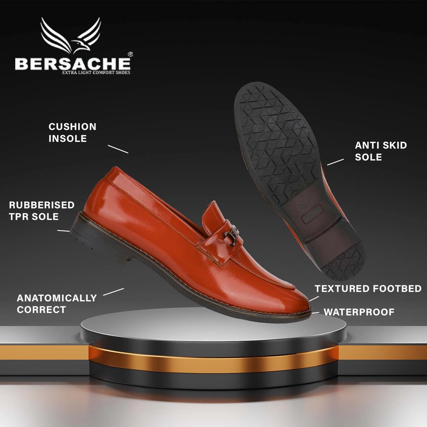 Bersache Comfortable Formal Outdoor Stylish Officewear Partywear Shoes For Men 9090(Tan) Slides Foam Runner