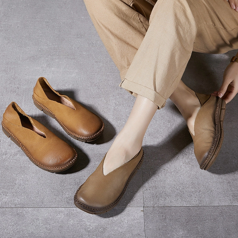 Dressy Outfits With Flat Shoes Round Toe Leather Soft Sole Non-slip Flat Shoes