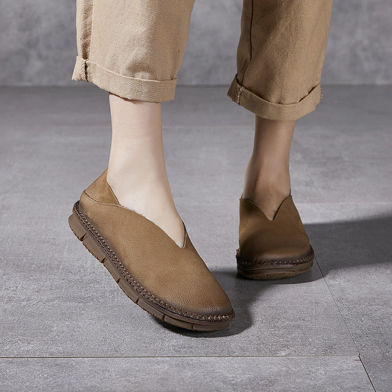 Round Toe Leather Soft Sole Non-slip Flat Shoes Fun Flat Wedding Shoes