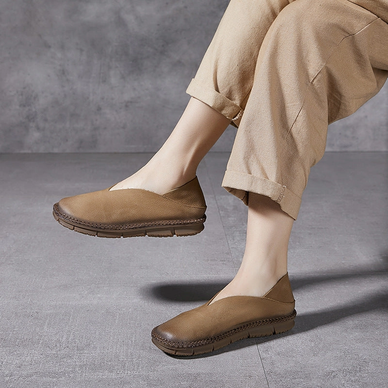 Best Walking Shoe For Flat Feet Round Toe Leather Soft Sole Non-slip Flat Shoes