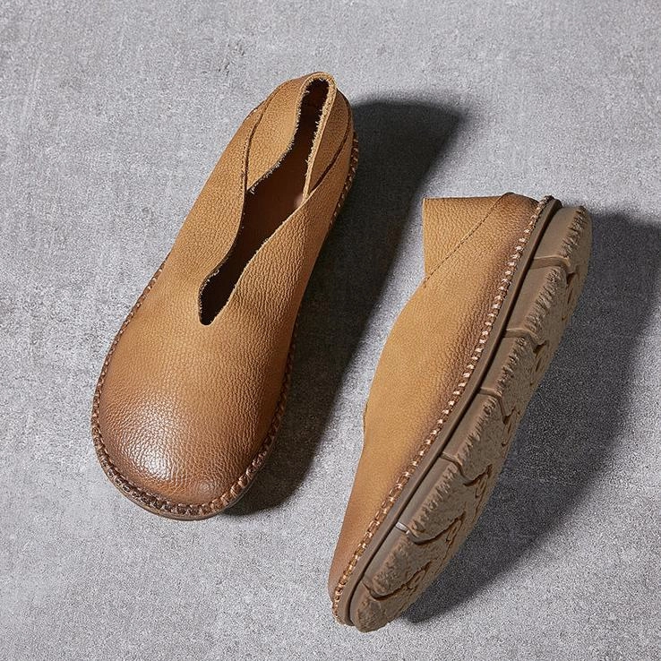 Wide Fit Flat Shoes Uk Round Toe Leather Soft Sole Non-slip Flat Shoes