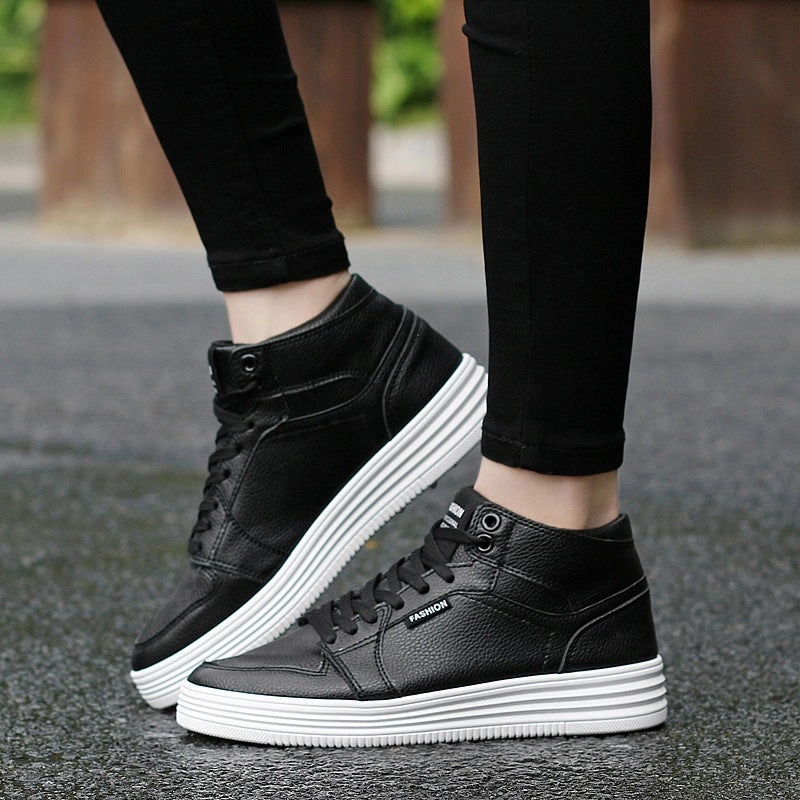 Special Shoes For Flat Feet Runde Head High-Top Strap Flat White Shoes Men