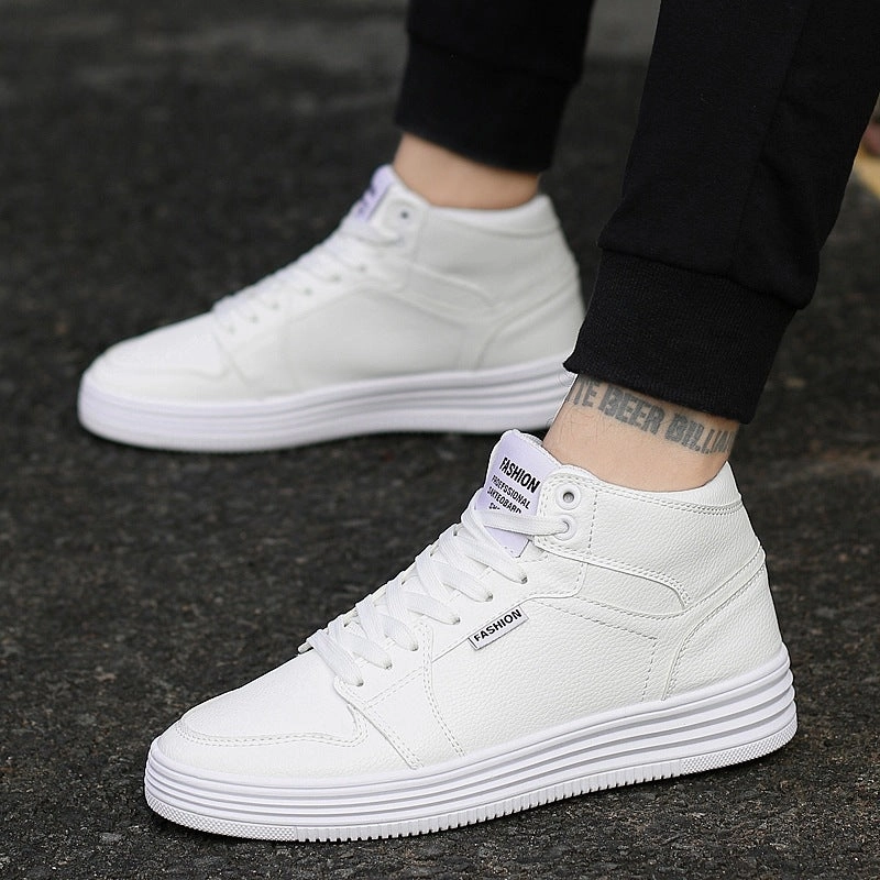 Best And Walking Shoes For Flat Feet Runde Head High-Top Strap Flat White Shoes Men