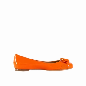 Flexi Flats Shoes Salvatore Ferragamo Elegant Orange Leather Ballerinas