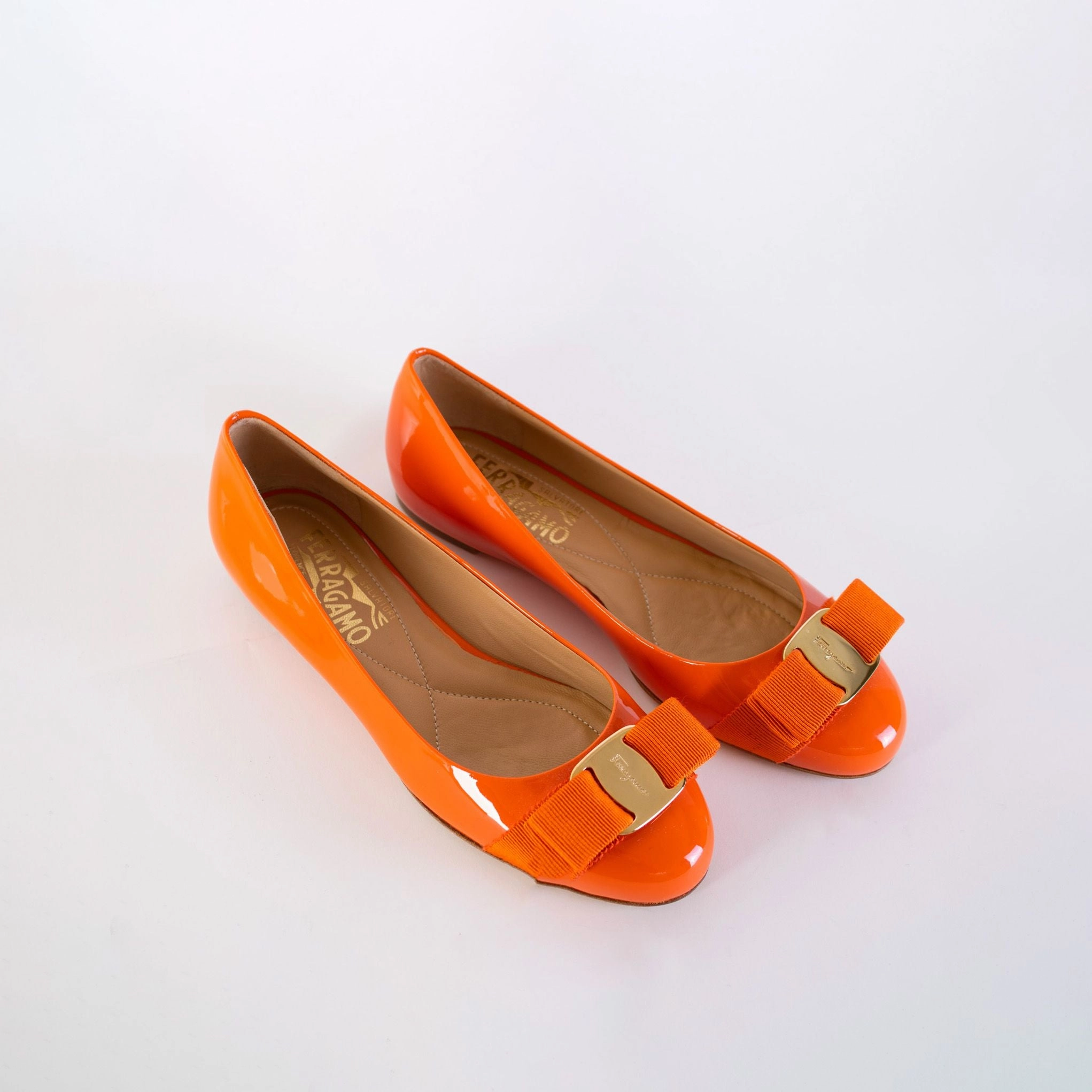 Flat Boho Wedding Shoes Salvatore Ferragamo Elegant Orange Leather Ballerinas