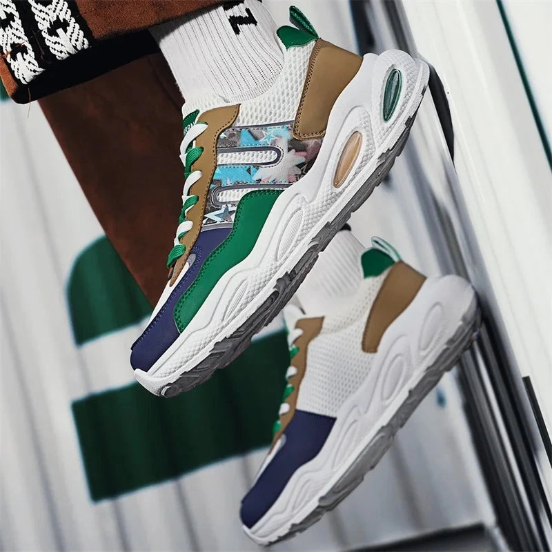 Hot Sale Men's Casual Sneaker Autumn Mixed Color Mesh Outdoor Shoes for Mens Trendy Mans Tennis Sports Lightweight Male Sneakers Casual Shoes Without Laces