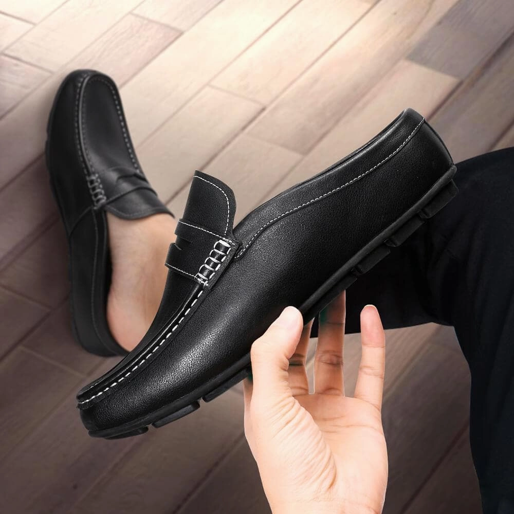 5 CM / 1.95 Inches Taller - CMR CHAMARIPA Height Increasing Loafers Shoes Black Leather Dress Slipper Elevator Moccasins Driving Shoes Slip In Slides